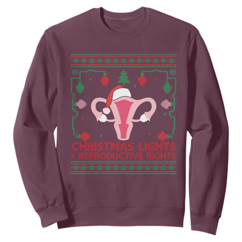 Christmas Lights And Reproductive Rights Ugly Christmas Sweatshirt Feminist Holiday Gift TS12 Maroon Print Your Wear