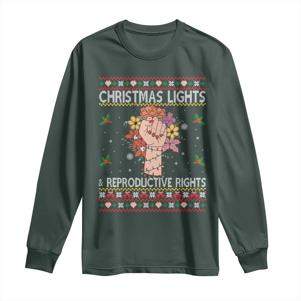 Funny Feminist Lights And Reproductive Rights Long Sleeve Shirt Ugly Christmas Gift TS12 Dark Forest Green Print Your Wear