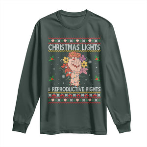 Funny Feminist Lights And Reproductive Rights Long Sleeve Shirt Ugly Christmas Gift TS12 Dark Forest Green Print Your Wear