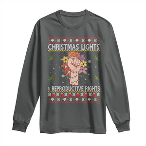 Funny Feminist Lights And Reproductive Rights Long Sleeve Shirt Ugly Christmas Gift TS12 Dark Heather Print Your Wear