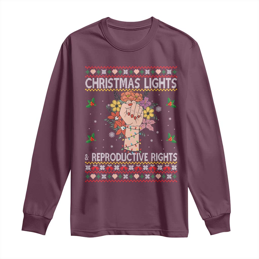 Funny Feminist Lights And Reproductive Rights Long Sleeve Shirt Ugly Christmas Gift TS12 Maroon Print Your Wear