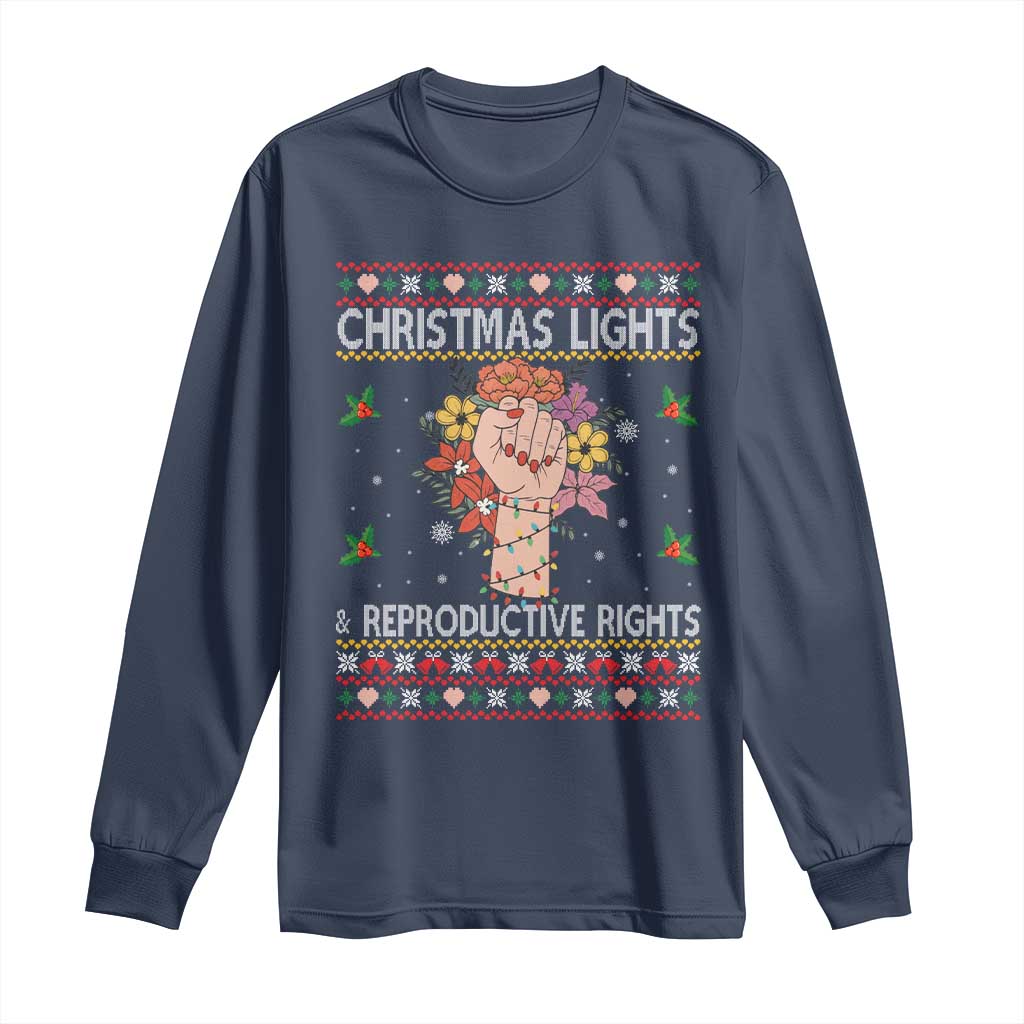 Funny Feminist Lights And Reproductive Rights Long Sleeve Shirt Ugly Christmas Gift TS12 Navy Print Your Wear