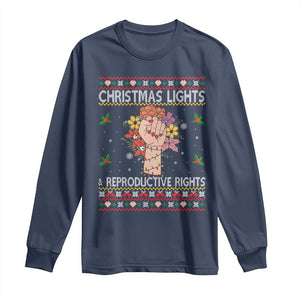 Funny Feminist Lights And Reproductive Rights Long Sleeve Shirt Ugly Christmas Gift TS12 Navy Print Your Wear