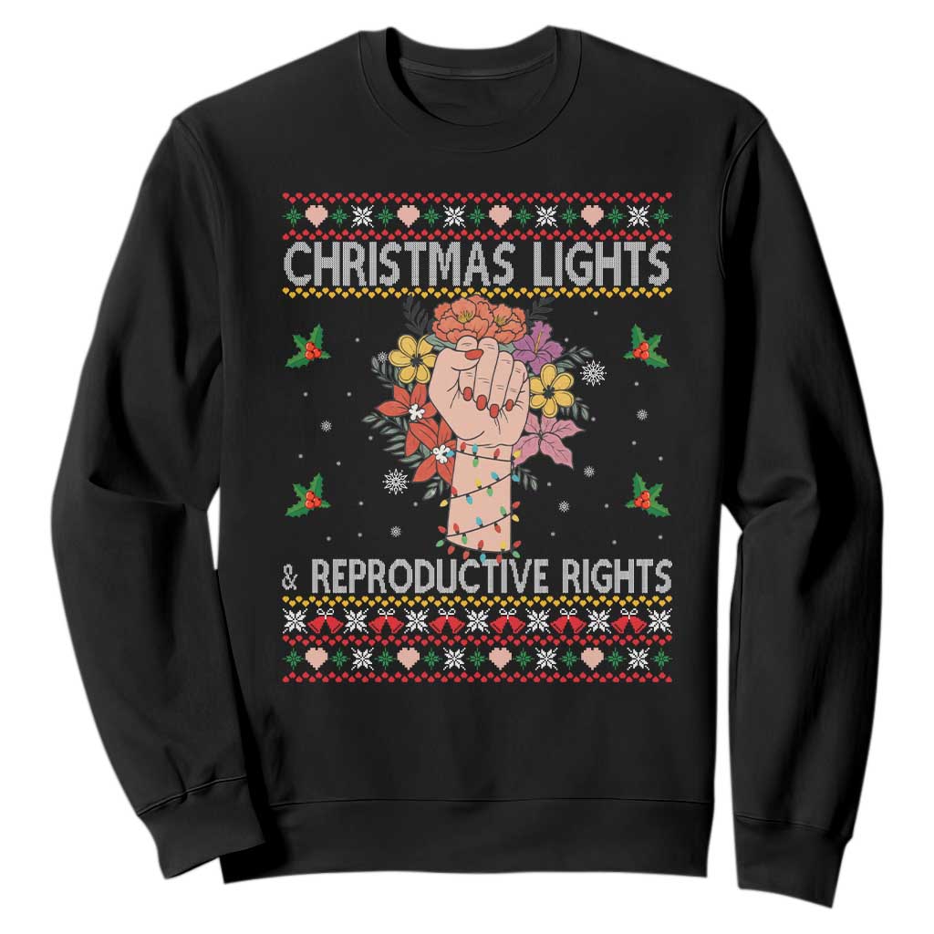 Funny Feminist Lights And Reproductive Rights Sweatshirt Ugly Christmas Gift TS12 Black Print Your Wear