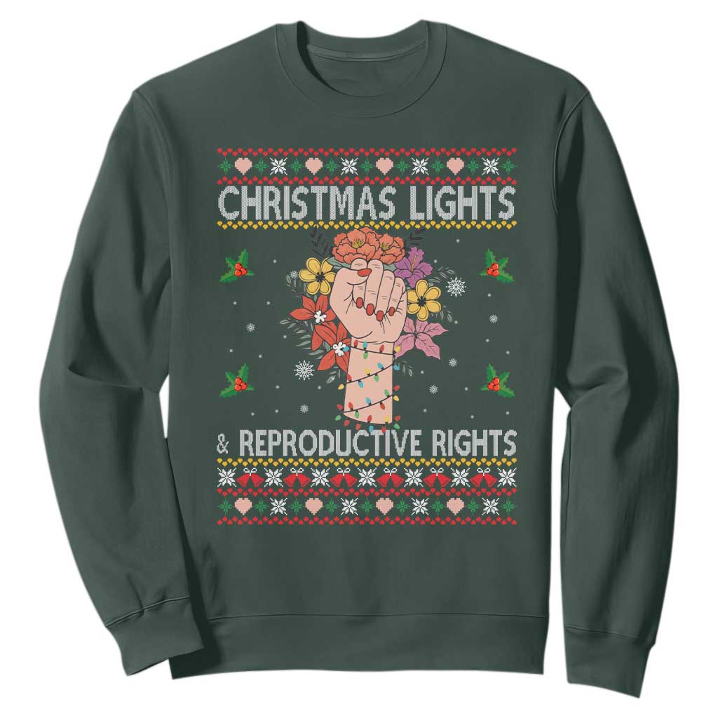 Funny Feminist Lights And Reproductive Rights Sweatshirt Ugly Christmas Gift TS12 Dark Forest Green Print Your Wear