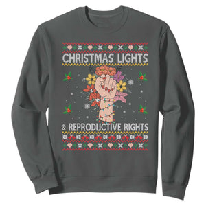 Funny Feminist Lights And Reproductive Rights Sweatshirt Ugly Christmas Gift TS12 Dark Heather Print Your Wear
