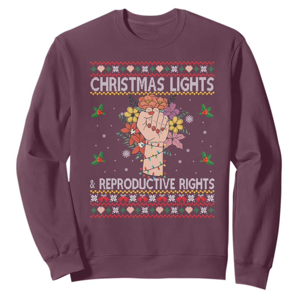Funny Feminist Lights And Reproductive Rights Sweatshirt Ugly Christmas Gift TS12 Maroon Print Your Wear