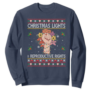 Funny Feminist Lights And Reproductive Rights Sweatshirt Ugly Christmas Gift TS12 Navy Print Your Wear