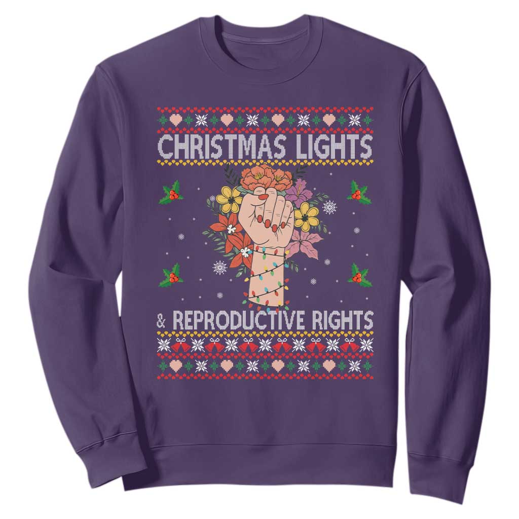 Funny Feminist Lights And Reproductive Rights Sweatshirt Ugly Christmas Gift TS12 Purple Print Your Wear