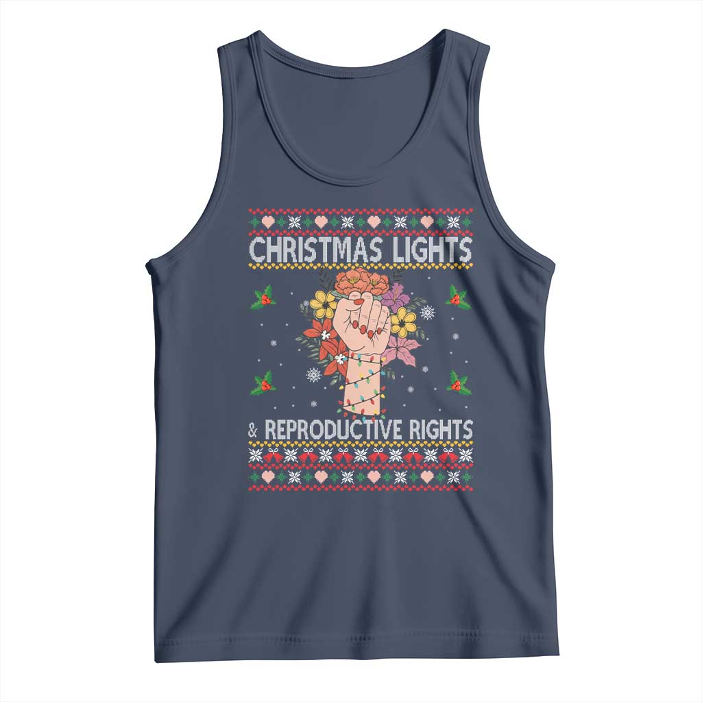 Funny Feminist Lights And Reproductive Rights Tank Top Ugly Christmas Gift TS12 Navy Print Your Wear