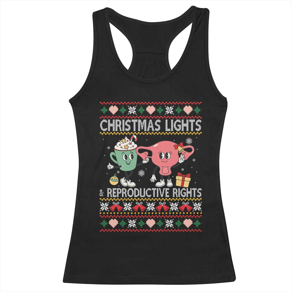 Funny Feminist Christmas Lights And Reproductive Rights Ugly Holiday Gift Racerback Tank Top TS12 Black Print Your Wear