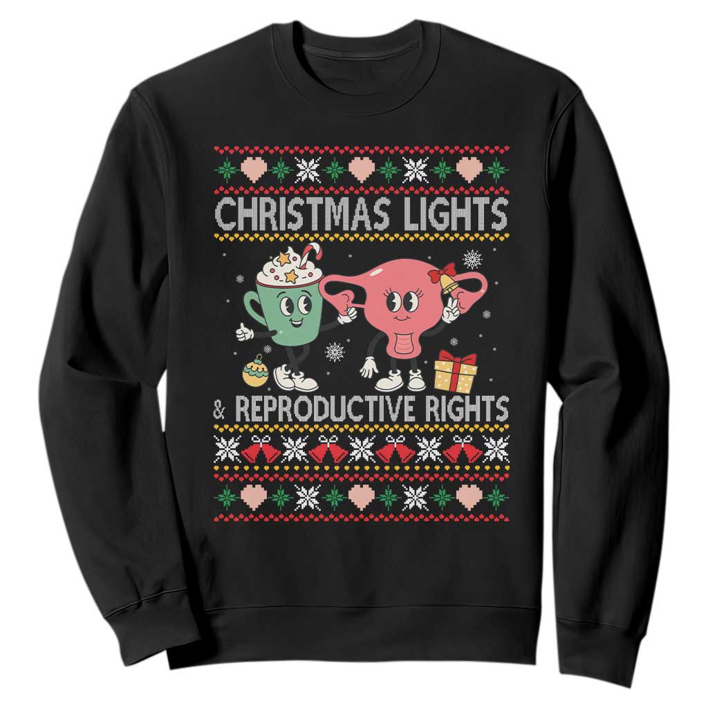Funny Feminist Christmas Lights And Reproductive Rights Ugly Holiday Gift Sweatshirt TS12 Black Print Your Wear