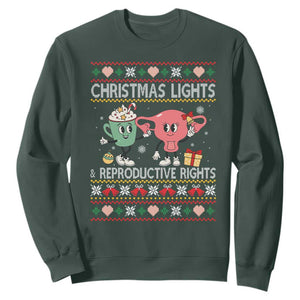 Funny Feminist Christmas Lights And Reproductive Rights Ugly Holiday Gift Sweatshirt TS12 Dark Forest Green Print Your Wear