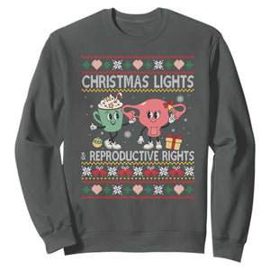 Funny Feminist Christmas Lights And Reproductive Rights Ugly Holiday Gift Sweatshirt TS12 Dark Heather Print Your Wear
