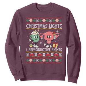 Funny Feminist Christmas Lights And Reproductive Rights Ugly Holiday Gift Sweatshirt TS12 Maroon Print Your Wear