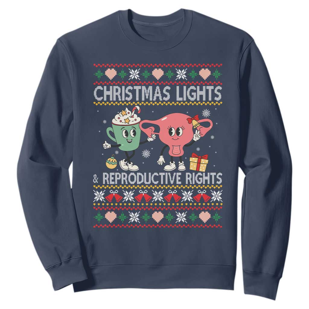 Funny Feminist Christmas Lights And Reproductive Rights Ugly Holiday Gift Sweatshirt TS12 Navy Print Your Wear
