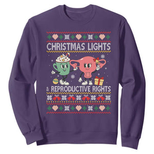 Funny Feminist Christmas Lights And Reproductive Rights Ugly Holiday Gift Sweatshirt TS12 Purple Print Your Wear
