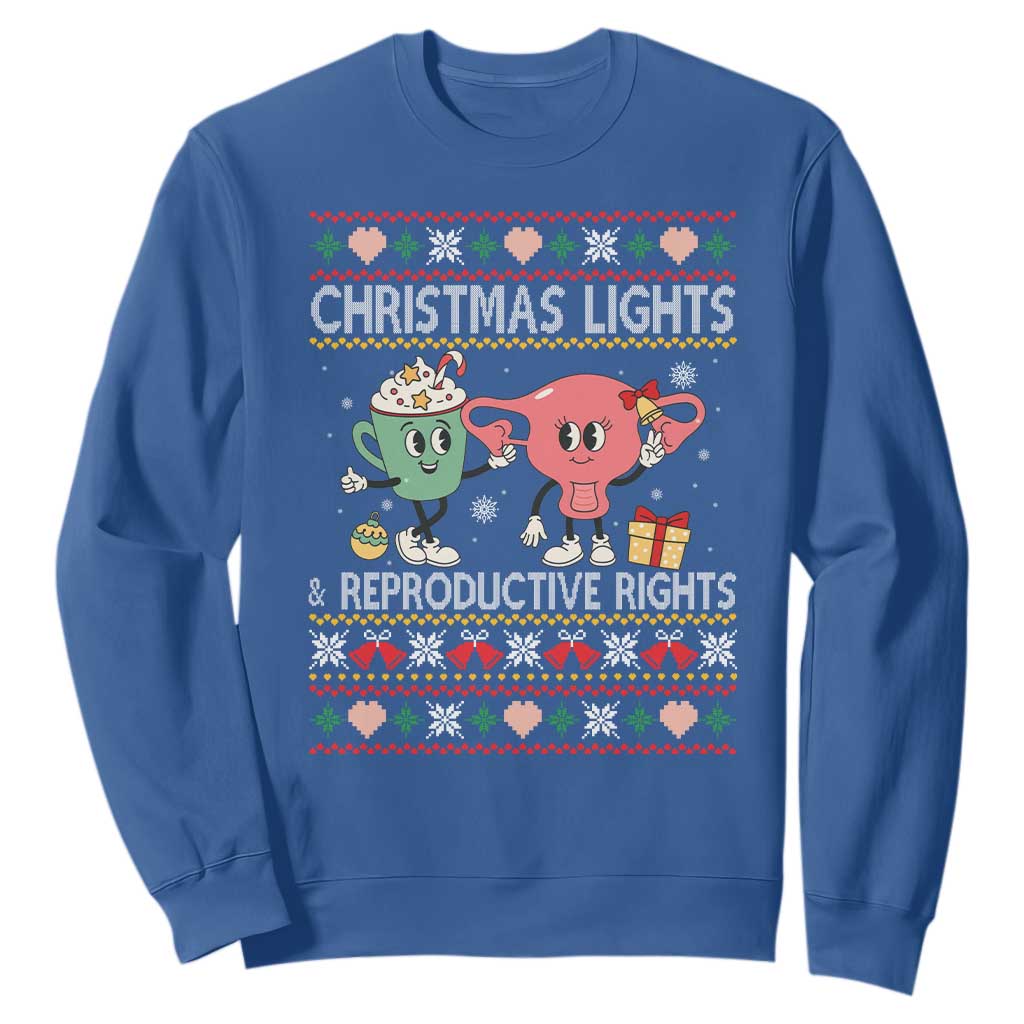 Funny Feminist Christmas Lights And Reproductive Rights Ugly Holiday Gift Sweatshirt TS12 Royal Blue Print Your Wear