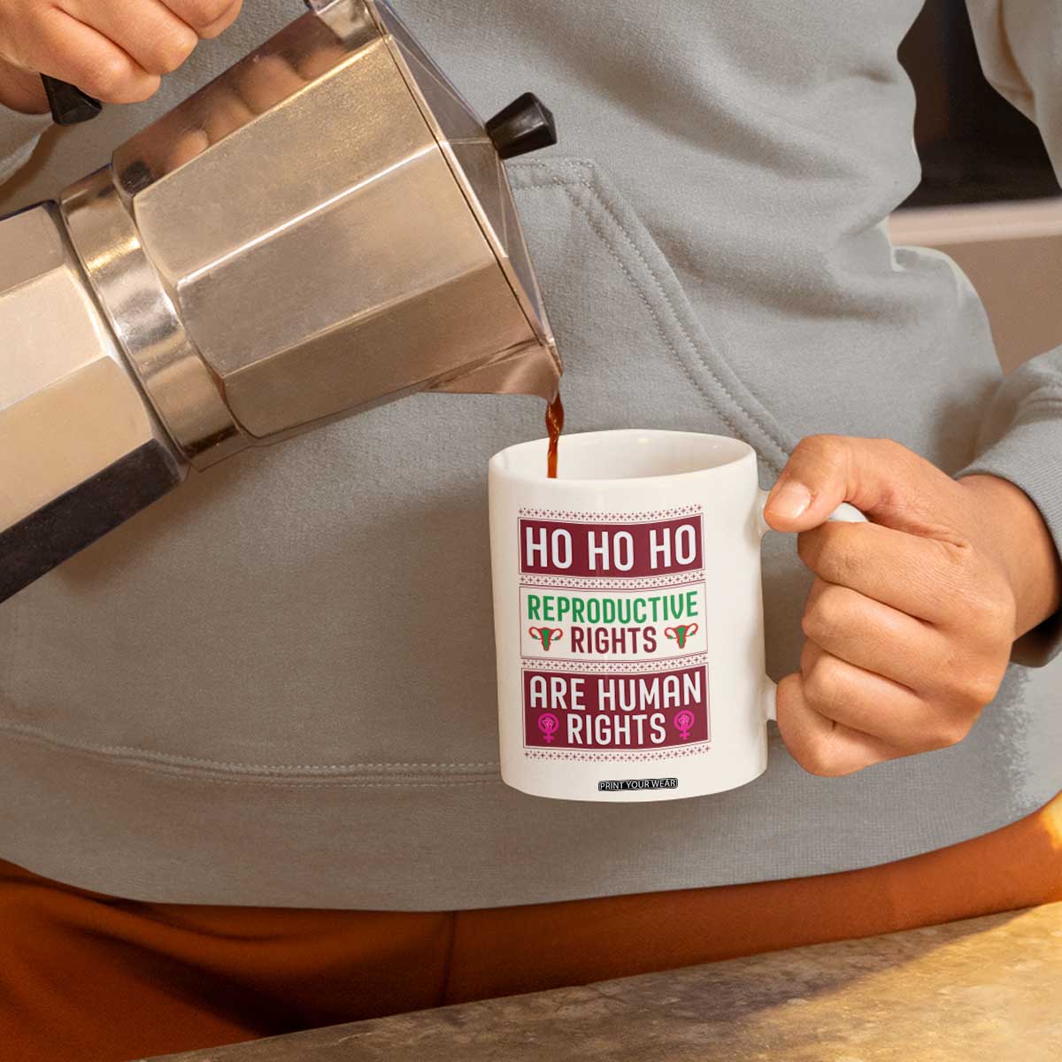Funny Christmas Feminist Gift Coffee Mug Reproductive Rights Are Human Rights TS12 Print Your Wear