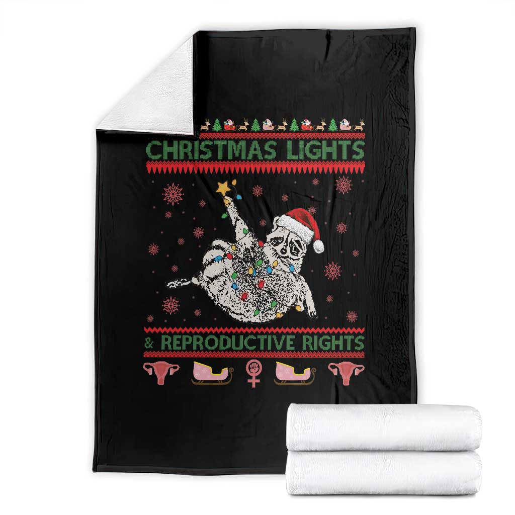Christmas Lights And Reproductive Rights Ugly Christmas Throw Blanket Feminist Raccoon Gift TS12 Black Print Your Wear