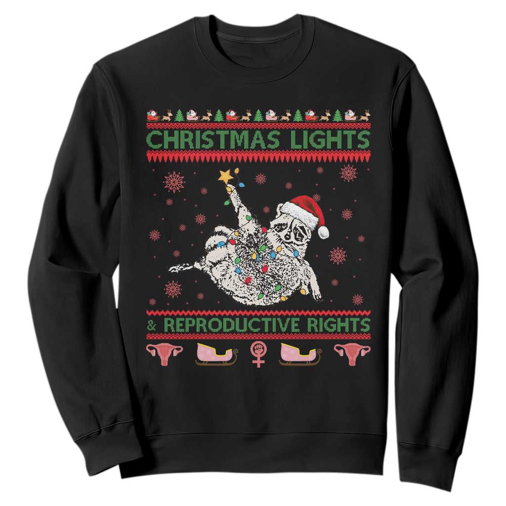 Christmas Lights And Reproductive Rights Ugly Christmas Sweatshirt Feminist Raccoon Gift TS12 Black Print Your Wear
