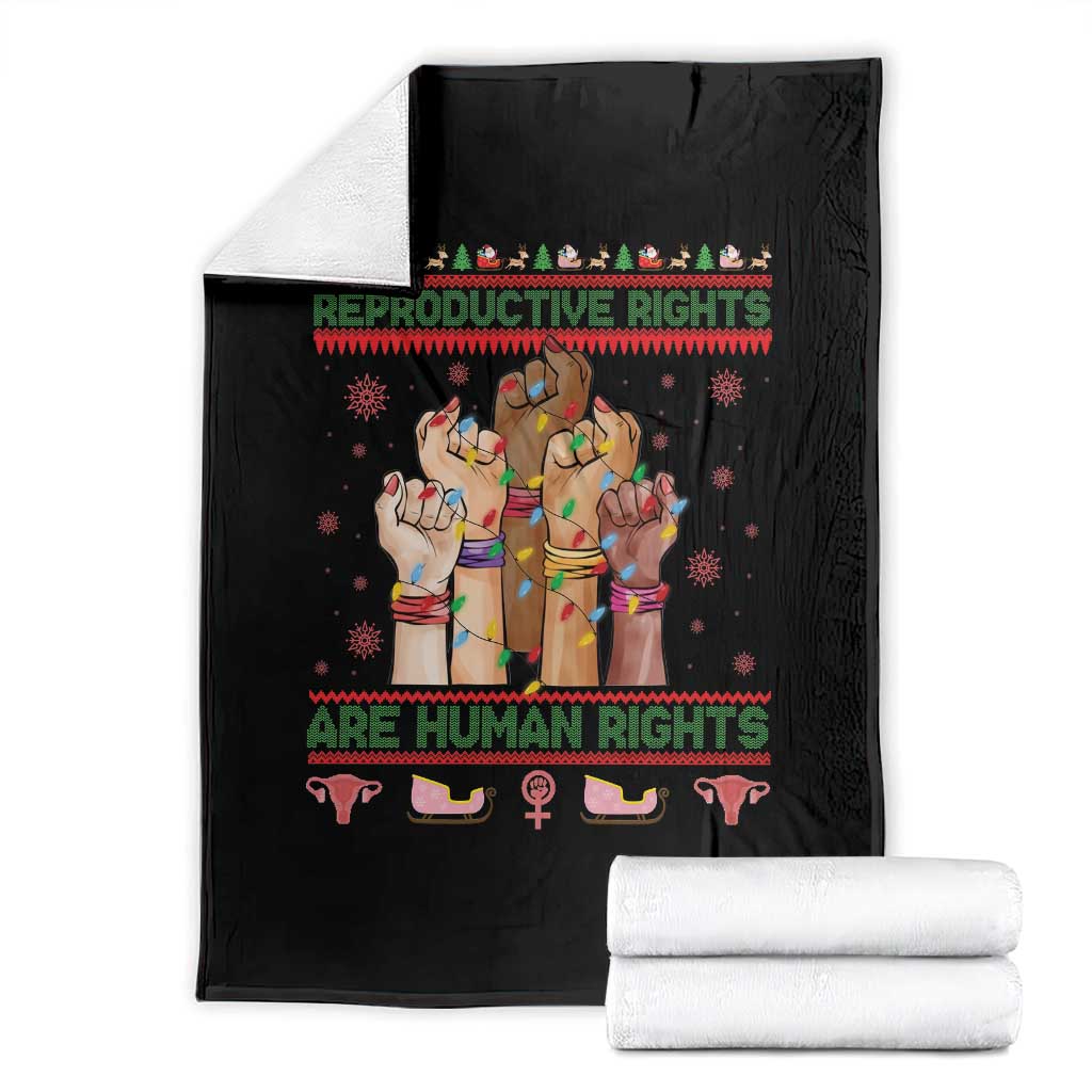 Ugly Christmas Feminist Raccoon Gift Throw Blanket Reproductive Rights Are Human Rights TS12 Black Print Your Wear