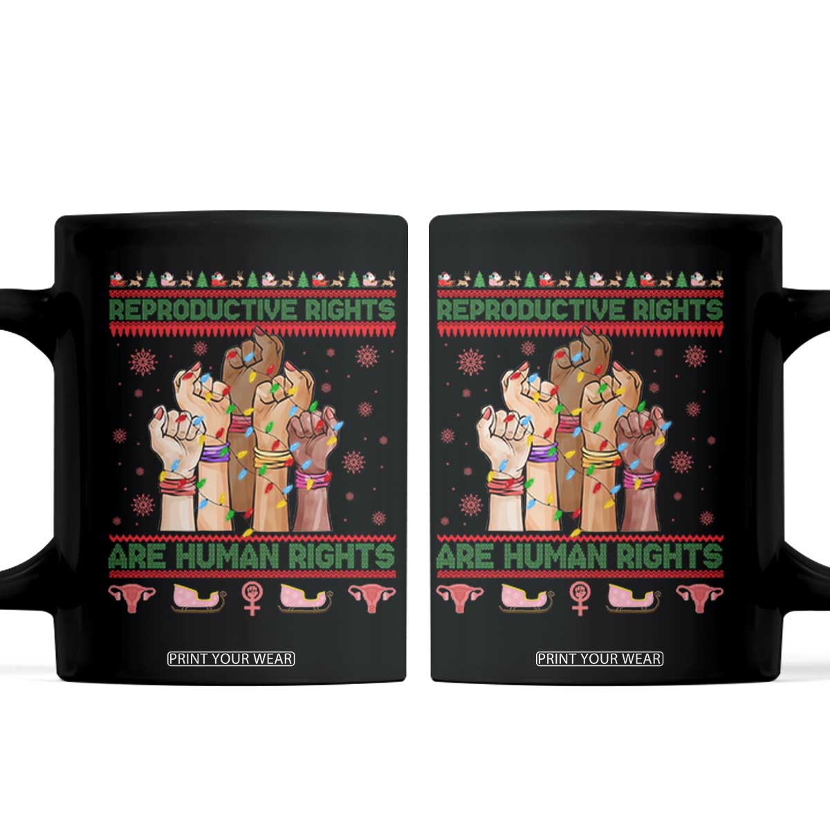 Ugly Christmas Feminist Raccoon Gift Coffee Mug Reproductive Rights Are Human Rights TS12 Black Print Your Wear