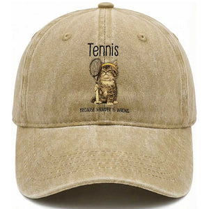 Funny Cat Plays Tennis Washed Cotton Baseball Cap Because Murder Is Wrong TS12 Print Your Wear