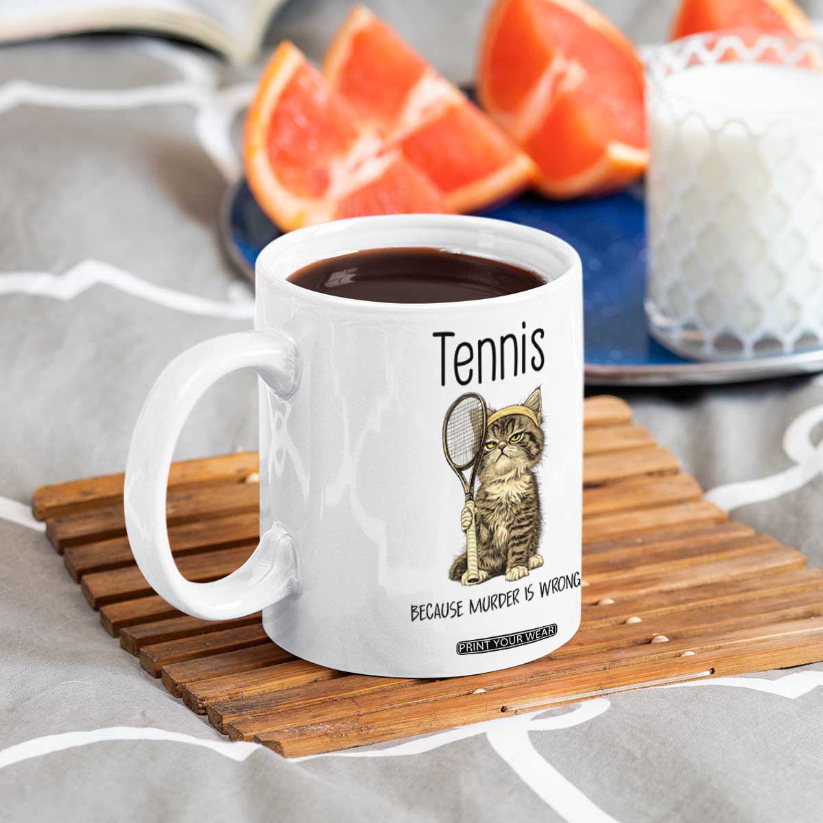 Funny Cat Plays Tennis Coffee Mug Because Murder Is Wrong TS12 Print Your Wear