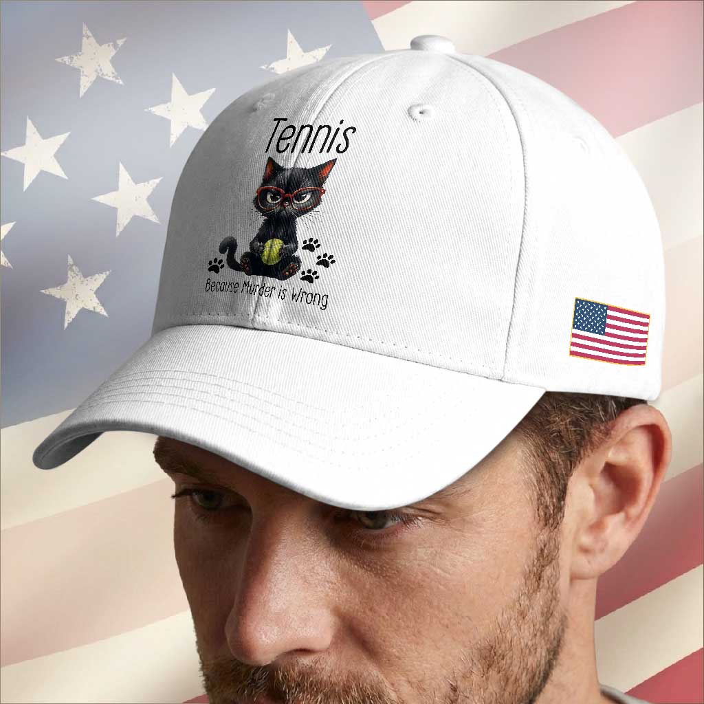 Funny Tennis Cat Gift Baseball Cap Because Murder Is Wrong TS12 Print Your Wear