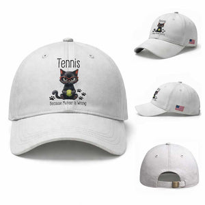 Funny Tennis Cat Gift Baseball Cap Because Murder Is Wrong TS12 Baseball Cap Universal Fit White Print Your Wear