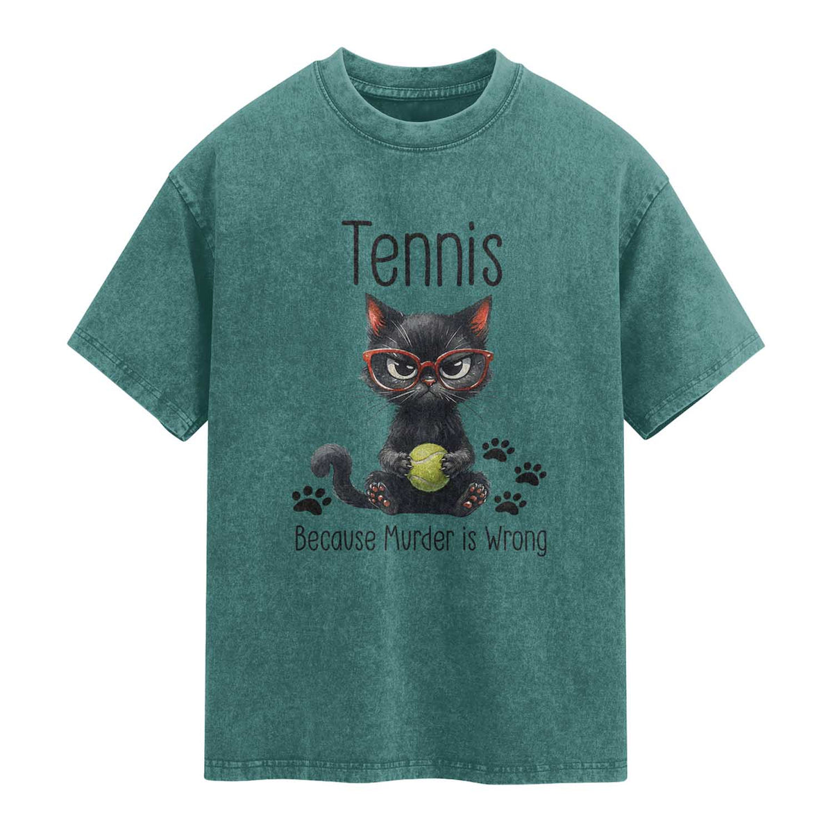 Funny Tennis Cat Gift Washed Cotton T-Shirt Because Murder Is Wrong