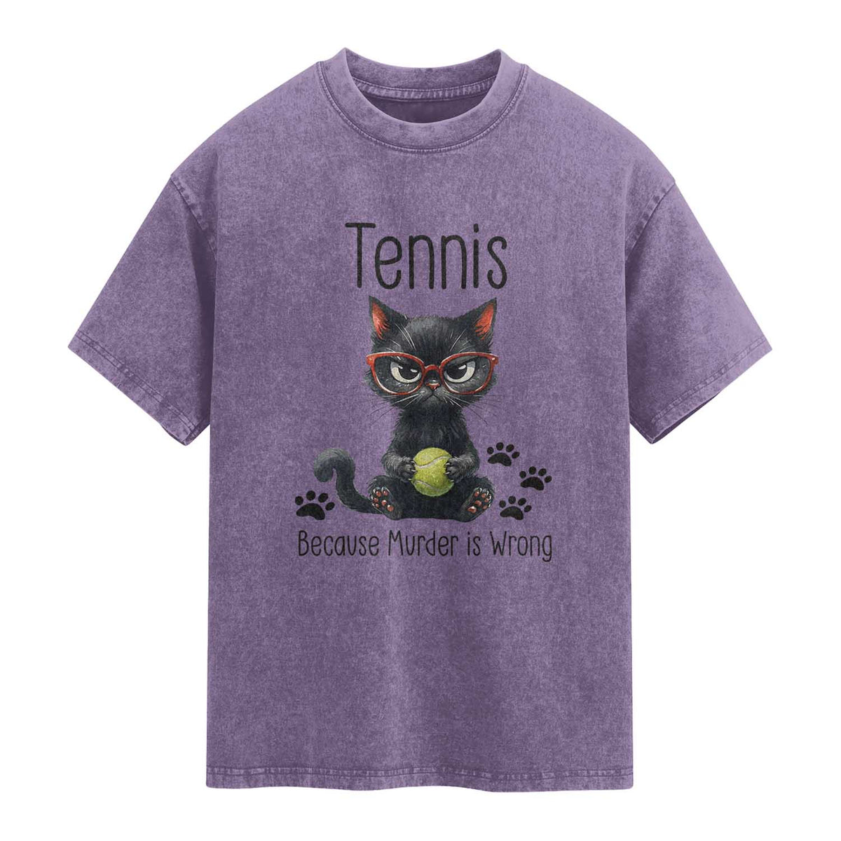 Funny Tennis Cat Gift Washed Cotton T-Shirt Because Murder Is Wrong