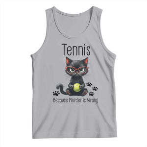 Funny Tennis Cat Gift Tank Top Because Murder Is Wrong TS12 Athletic Heather Print Your Wear