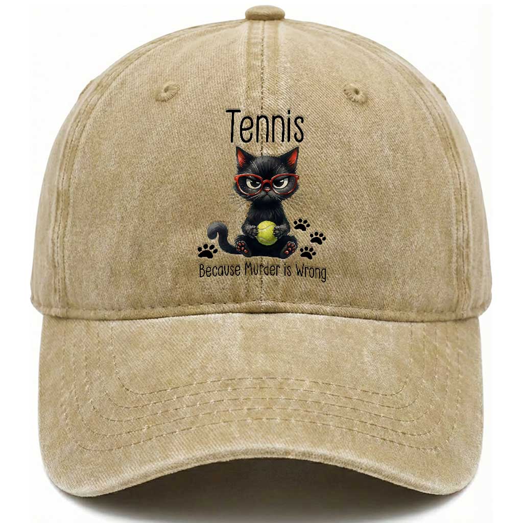 Funny Tennis Cat Gift Washed Cotton Baseball Cap Because Murder Is Wrong TS12 Print Your Wear