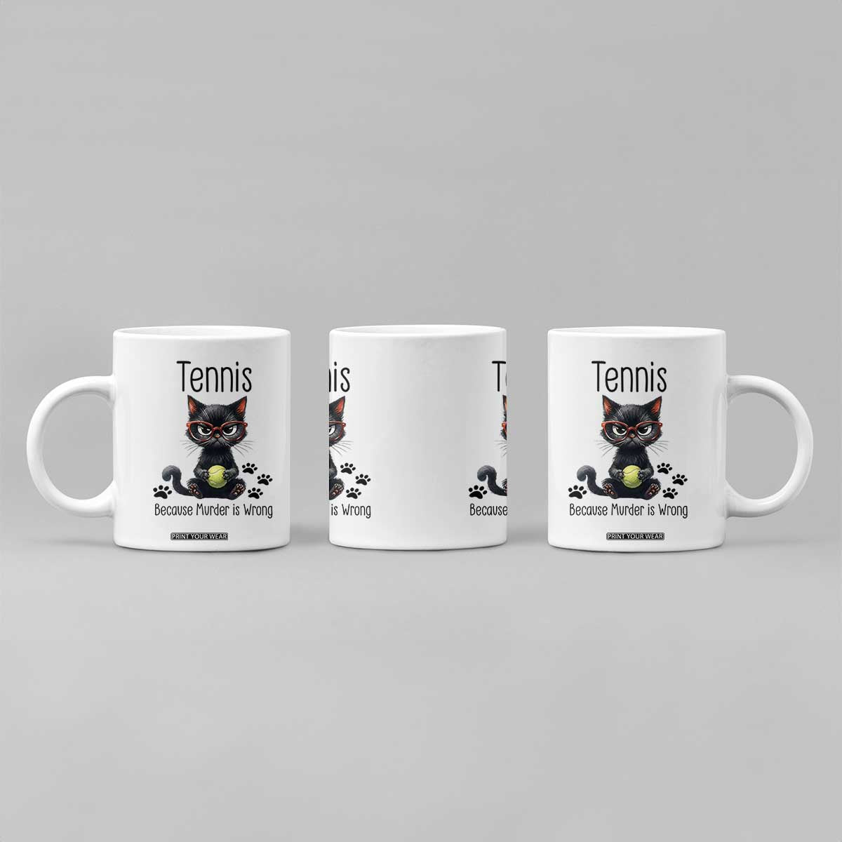 Funny Tennis Cat Gift Coffee Mug Because Murder Is Wrong TS12 Print Your Wear