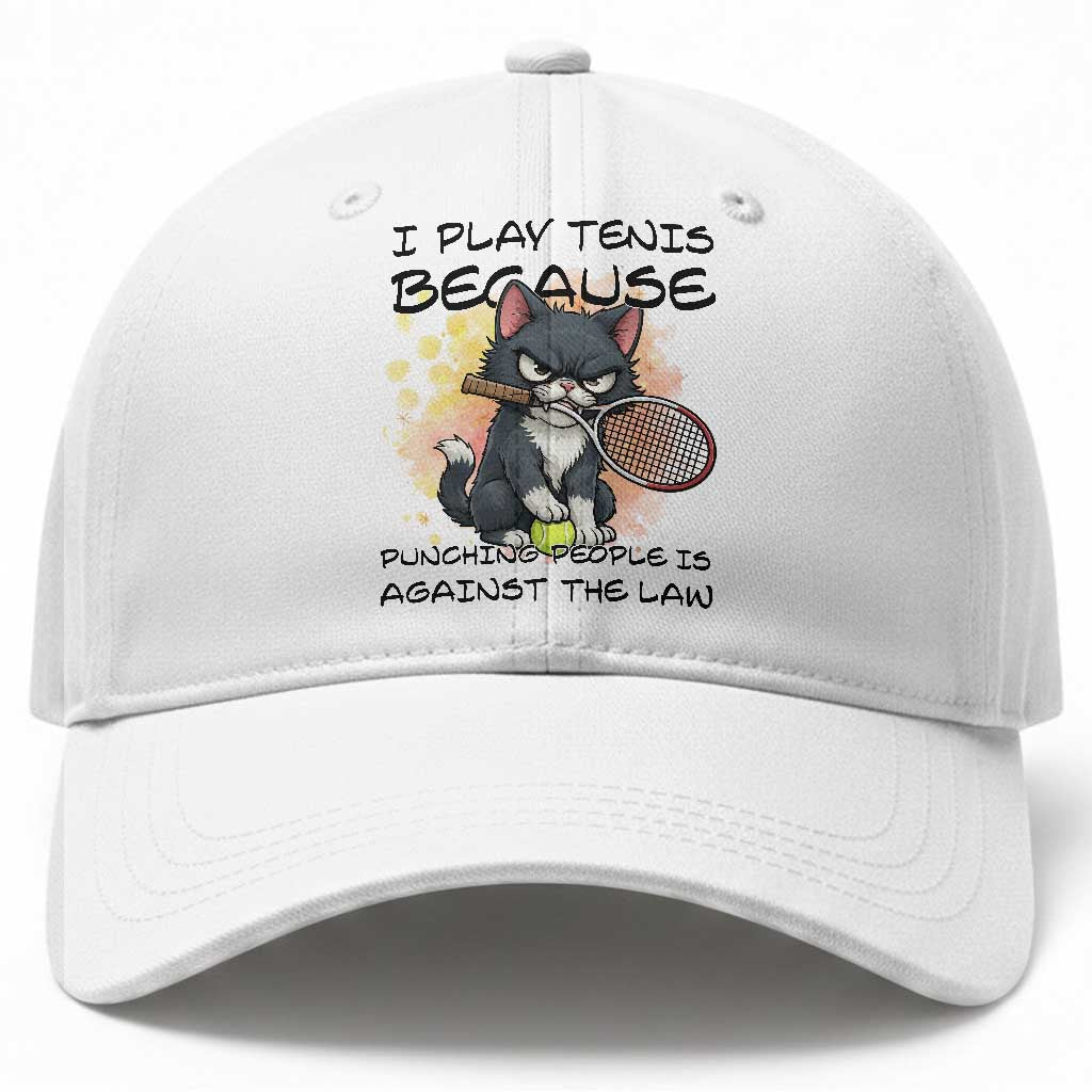Funny Cat Plays Tennis Baseball Cap Because Punching People Is Against The Law TS12 Print Your Wear