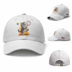 Funny Grumpy Cat Tennis Player Baseball Cap Gift For Tennis Fans TS12 Baseball Cap Universal Fit White Print Your Wear