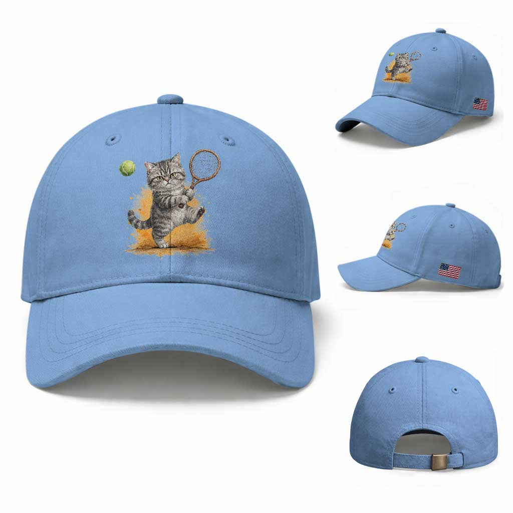 Funny Grumpy Cat Tennis Player Baseball Cap Gift For Tennis Fans TS12 Baseball Cap Universal Fit Light Blue Print Your Wear