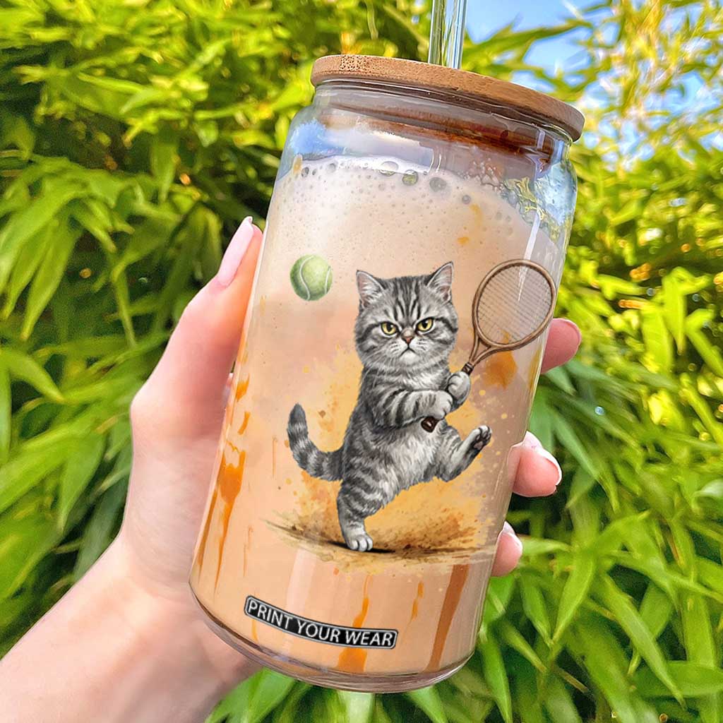 Funny Grumpy Cat Tennis Player Glass Can Gift For Tennis Fans TS12 White Print Your Wear