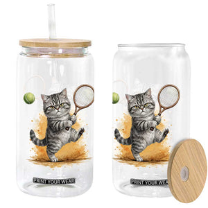 Funny Grumpy Cat Tennis Player Glass Can Gift For Tennis Fans TS12 Print Your Wear