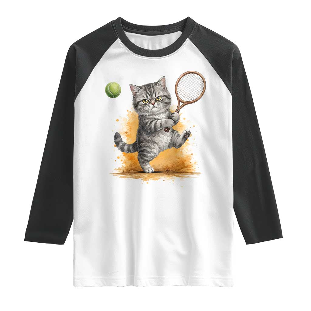 Funny Grumpy Cat Tennis Player Raglan Shirt Gift For Tennis Fans TS12 White Black Print Your Wear