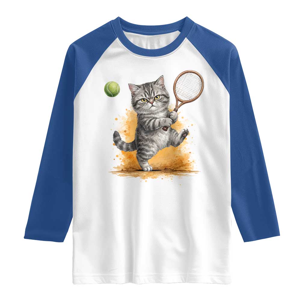 Funny Grumpy Cat Tennis Player Raglan Shirt Gift For Tennis Fans TS12 White Royal Print Your Wear