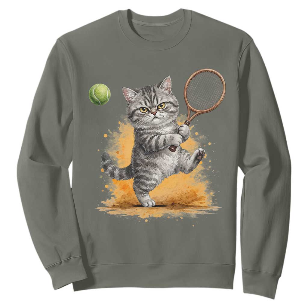 Funny Grumpy Cat Tennis Player Sweatshirt Gift For Tennis Fans TS12 Military Green Print Your Wear