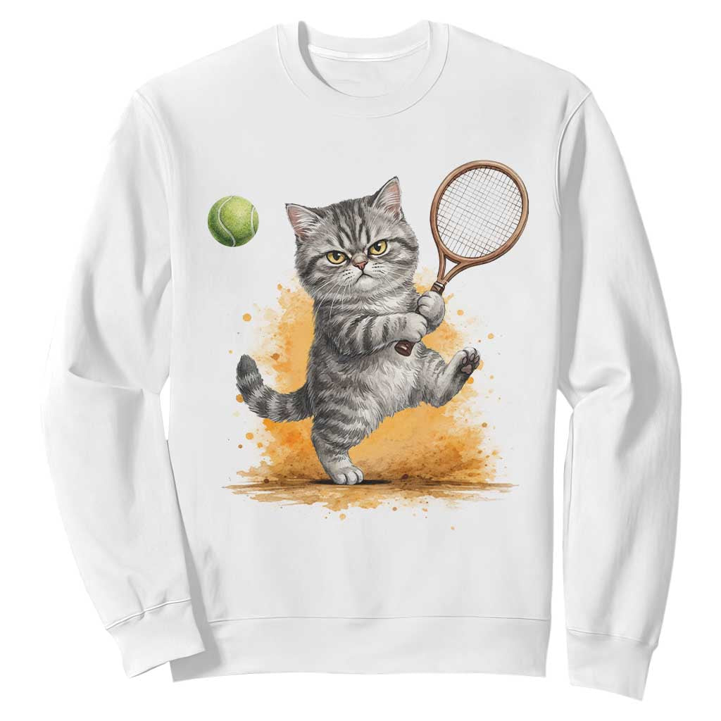 Funny Grumpy Cat Tennis Player Sweatshirt Gift For Tennis Fans TS12 White Print Your Wear