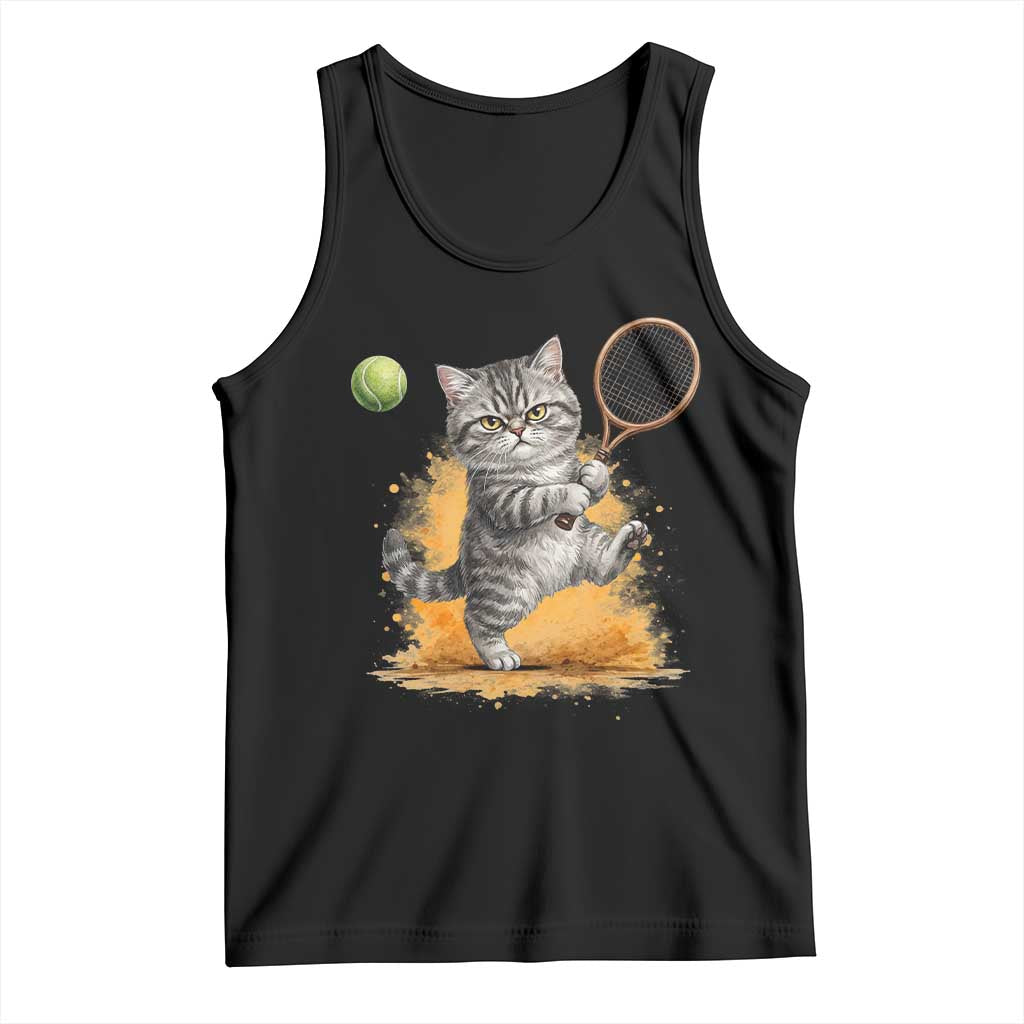 Funny Grumpy Cat Tennis Player Tank Top Gift For Tennis Fans TS12 Black Print Your Wear