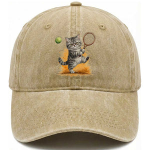 Funny Grumpy Cat Tennis Player Washed Cotton Baseball Cap Gift For Tennis Fans TS12 Print Your Wear