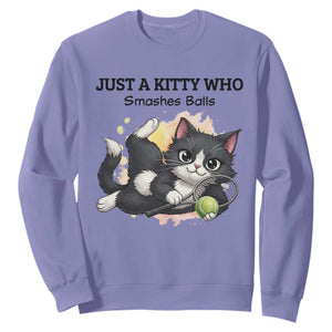 Just A Kitty Who Smashes Balls Sweatshirt Funny Tennis Cat Gift TS12 Violet Print Your Wear