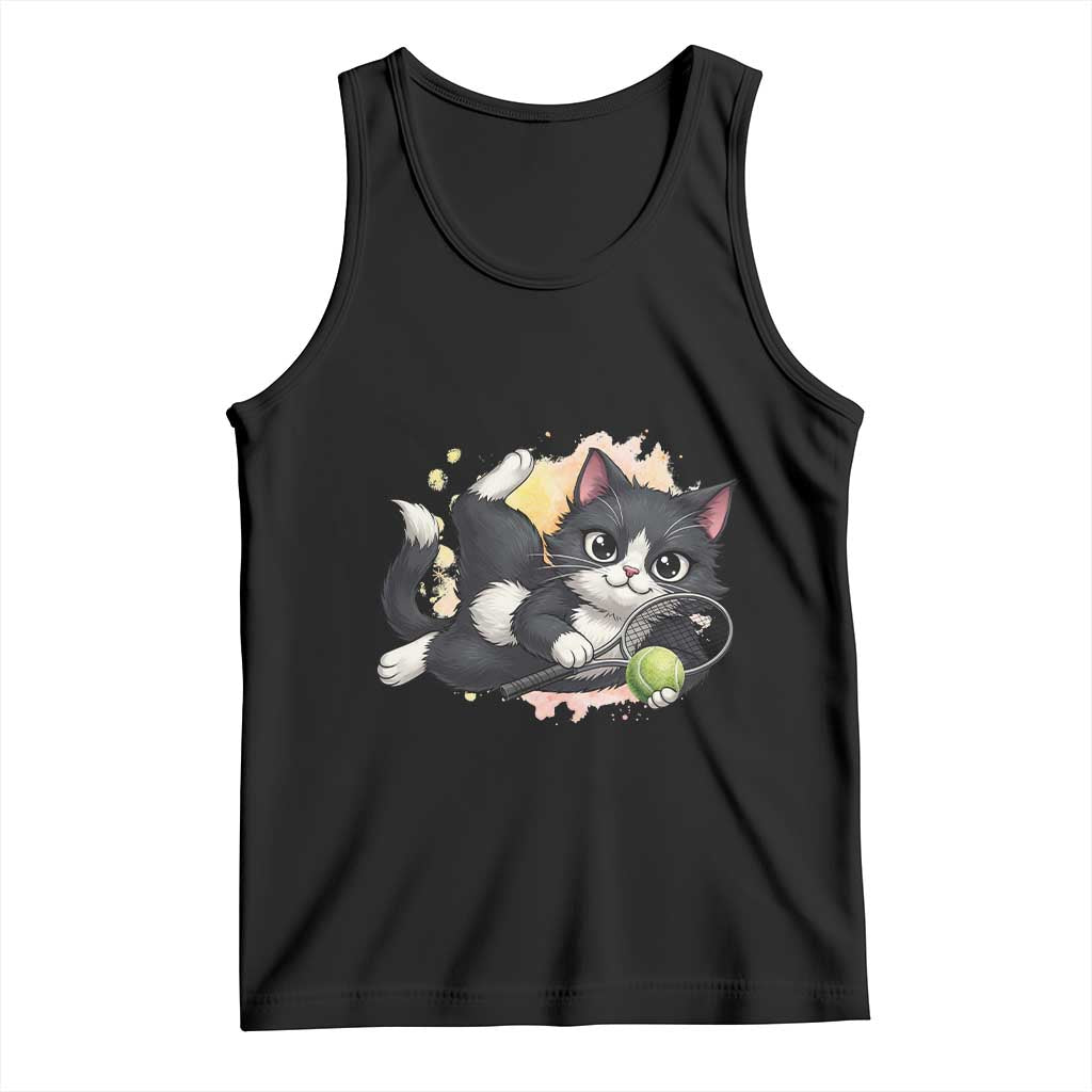 Just A Kitty Who Smashes Balls Tank Top Funny Tennis Cat Gift TS12 Black Print Your Wear