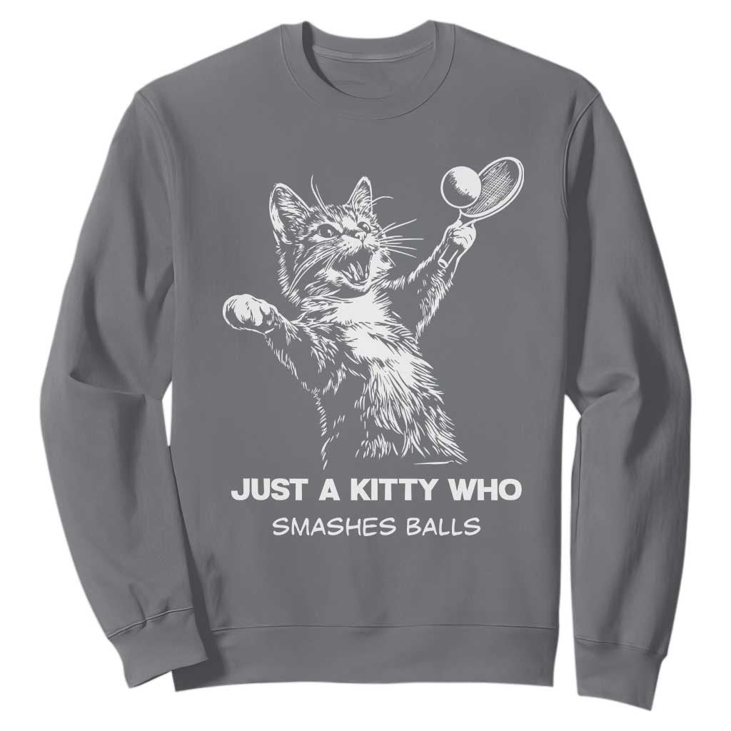 Funny Cat Plays Tennis Sweatshirt Just A Kitty Who Smashes Balls TS12 Charcoal Print Your Wear